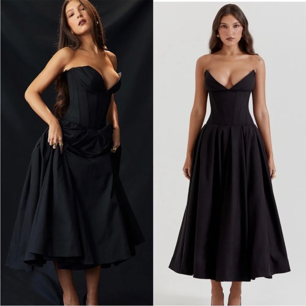 House of CB 'Lady' Black Strapless Midi Dress NWOT - Picture 4 of 17